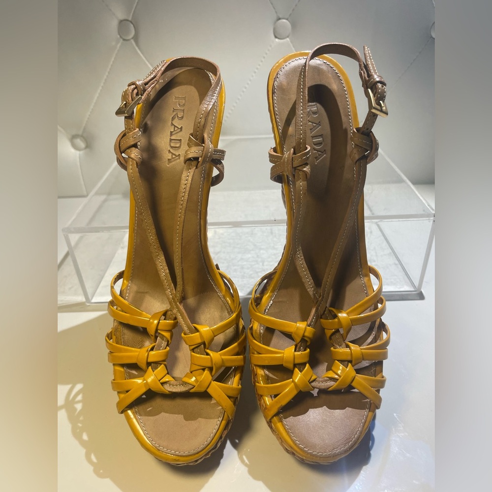 PRADA woven wedge strappy open toe sandals sz 39 made in Italy - Picture 15 of 15